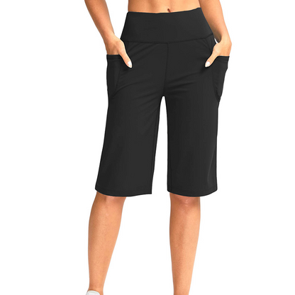 Damen-Yoga-Shorts mit hohem Bund und Taschen