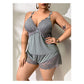 Pyjama-Set aus Top und Shorts mit Spitzenbesatz – Weicher, satinartiger Stoff, verstellbare Träger und V-Ausschnitt.