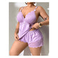 Pyjama-Set aus Top und Shorts mit Spitzenbesatz – Weicher, satinartiger Stoff, verstellbare Träger und V-Ausschnitt.