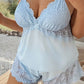 Pyjama-Set aus Top und Shorts mit Spitzenbesatz – Weicher, satinartiger Stoff, verstellbare Träger und V-Ausschnitt.