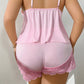 Pyjama-Set aus Top und Shorts mit Spitzenbesatz – Weicher, satinartiger Stoff, verstellbare Träger und V-Ausschnitt.