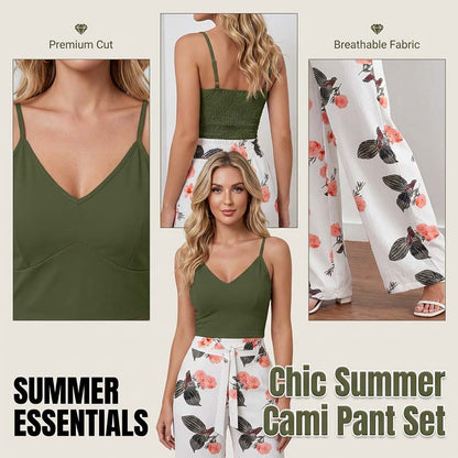 Women's Printed Cami Top & Wide-Leg Pants Set