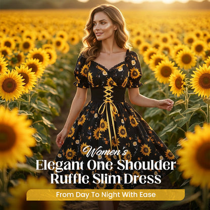 🌻Damenkleid mit Puffärmeln und Print