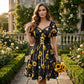 🌻Damenkleid mit Puffärmeln und Print