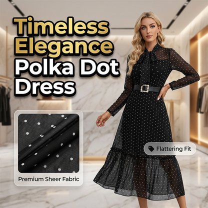 ✨💃Elegantes Midikleid mit Polka-Dots und Bindebindung am Hals
