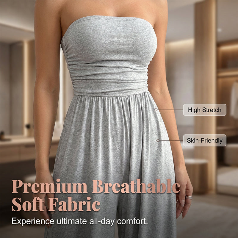Trägerloser Jumpsuit mit weitem Bein und hohem Bund