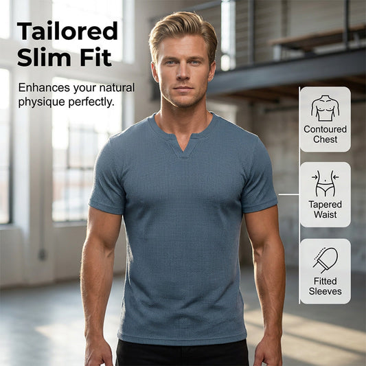 Slim-Fit-Kurzarmhemd mit V-Ausschnitt für Herren