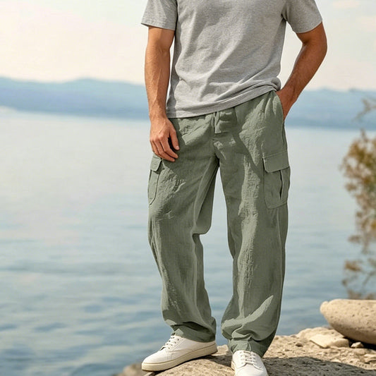 Herren-Cargohose aus Baumwoll-Leinen-Mischgewebe