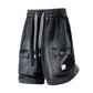 Men's Loose Denim Shorts – Cargo Pockets, Drawstring, High Street Style 🏙️