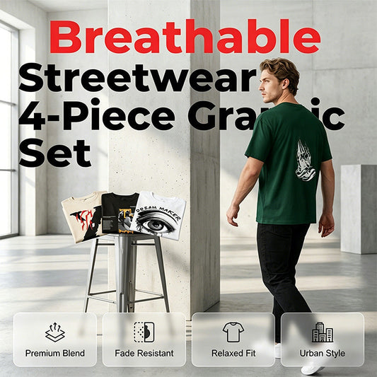 4-teiliges Set mit Streetwear-Grafik-T-Shirts für Herren