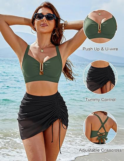 Damen-Bikini-Sets mit hohem Bund, U-Bügel und Bauchkontrolle