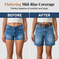 Bermuda-Jeansshorts für Damen mit mittlerer Leibhöhe und Taschen