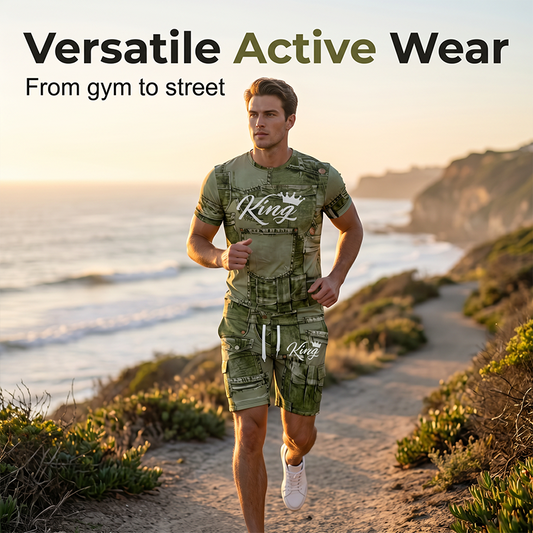 Herren-Freizeit-Set aus T-Shirt und Shorts mit Denim-Optik (lässiges Design)