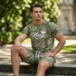 Herren-Freizeit-Set aus T-Shirt und Shorts mit Denim-Optik (lässiges Design)
