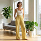 Damenhose mit gerafftem Bund und gestreiftem Gingham-Muster