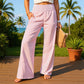 Damenhose mit gerafftem Bund und gestreiftem Gingham-Muster