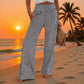 Damenhose mit gerafftem Bund und gestreiftem Gingham-Muster