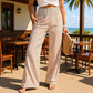 Damenhose mit gerafftem Bund und gestreiftem Gingham-Muster