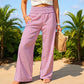 Damenhose mit gerafftem Bund und gestreiftem Gingham-Muster