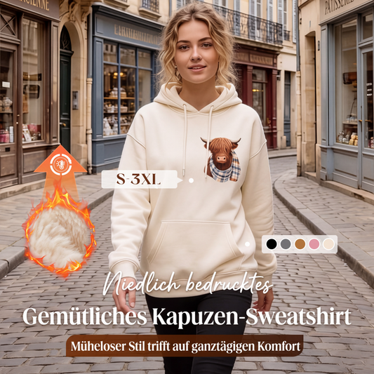🐮 50 % RABATT⚡Kostenloser Versand | Kuschelig durch kalte Tage – Damen Hoodie mit Highland-Kuh-Motiv & Fleecefutter