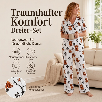 📢🎉51%Rabatt!!!🛍️✨Damen 3-teiliges Pyjama-Set mit Hochlandkuh-Print