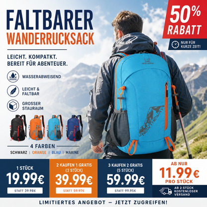 🌧️ Faltbarer, wasserdichter Campingrucksack – Leichter, tragbarer Outdoor-Reiserucksack⛺