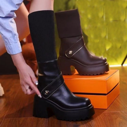 🎊Christmas Pre-sale - 53% Off🎊Damen-Kniehohe Stiefel mit Plateausohle und klobigem Absatz (53 % RABATT)